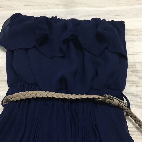 Blue pleated strapless dress - Picture 2 of 8